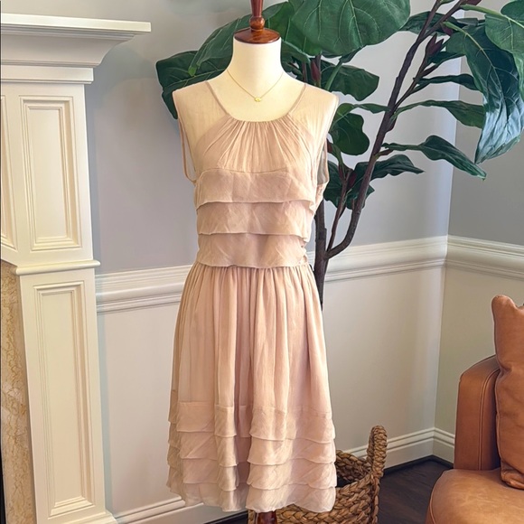 Anthropologie Dresses & Skirts - Anthropologie Burlapp Silk Tie Waist Sheer Detail Dress